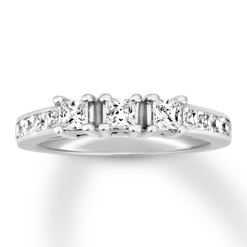 Three-Stone Diamond Ring 3/4 ct tw Princess-cut White Gold Plated