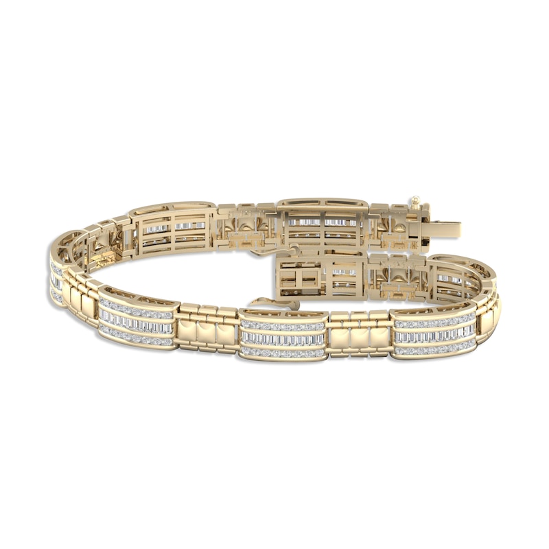 Men's Link Bracelet 3 ct tw Baguette & Round-cut Yellow Gold Plated 8.5