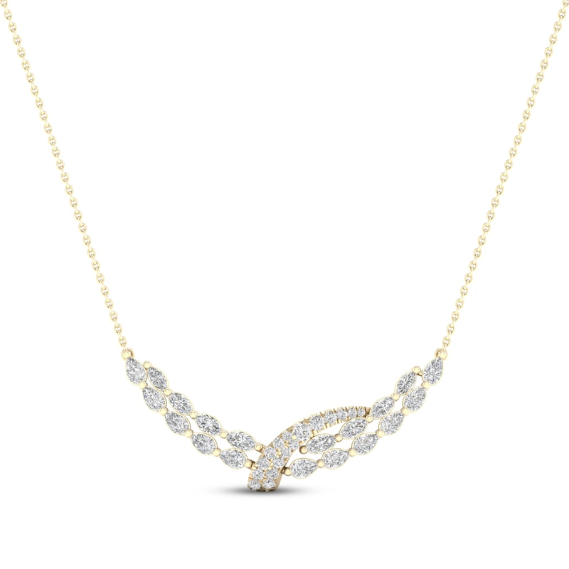 Diamond Bypass Necklace 2-1/4 ct tw Marquise, Pear & Round-cut Yellow Gold Plated 18