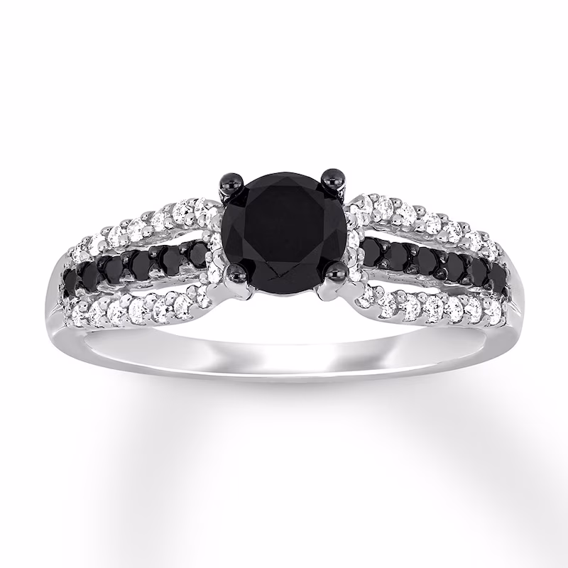 Now + Forever Black & White Diamond Engagement Ring 7/8 ct tw Round-cut 14K White Gold