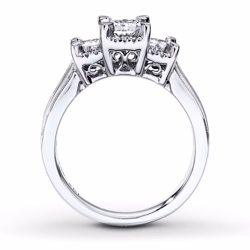 Three-Stone Engagement Ring 1 ct tw Diamonds Princess-cut 14K White Gold