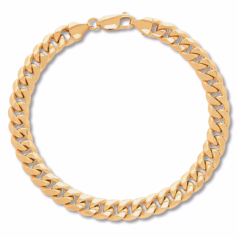 Cuban Curb Chain Bracelet Hollow 14K Yellow Gold 8.5