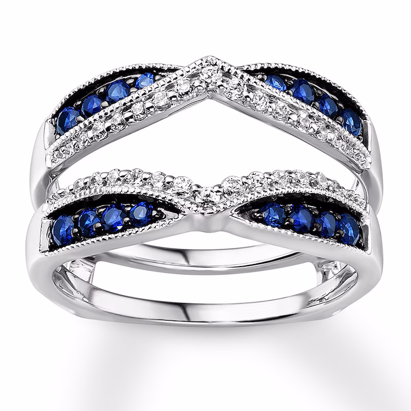 Natural Sapphire Enhancer Ring 1/5 ct tw Diamonds 14K White Gold