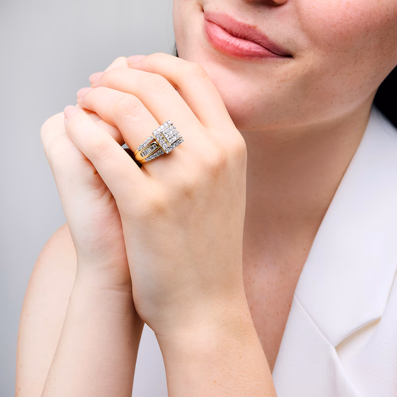 3 CT. T.W. Quad Princess-Cut Diamond Frame Ring in 14K Gold