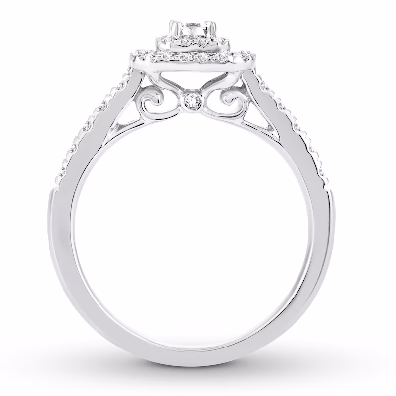 Now + Forever Diamond Engagement Ring 1/2 ct tw Emerald & Round 14K White Gold