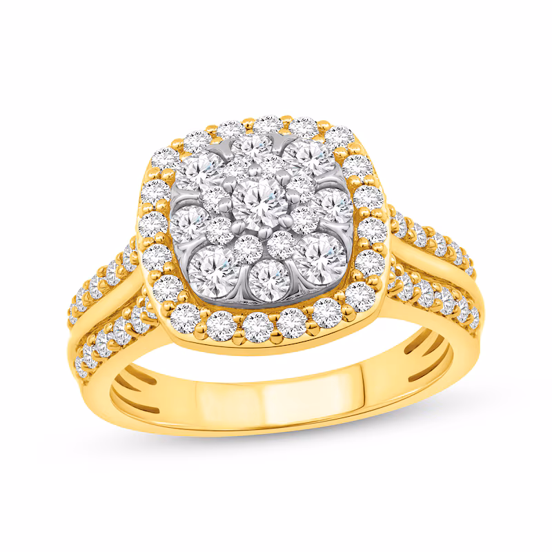 Now + Forever Multi-Diamond Center Cushion-Frame Engagement Ring 2 ct tw 14K Two-Tone Gold