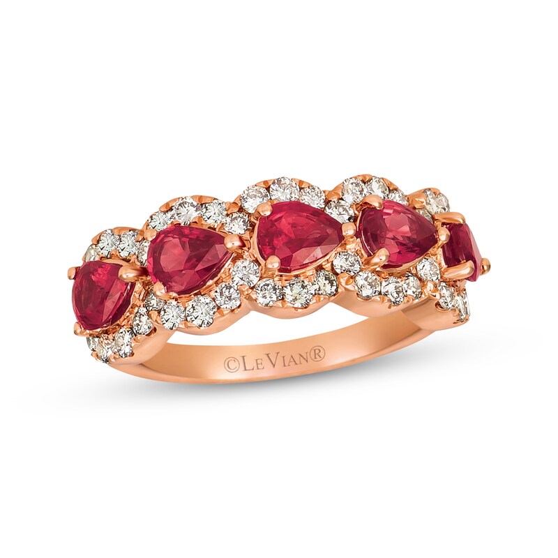 Le Vian Pear-Shaped Ruby Ring 3/4 ct tw Diamonds 14K Strawberry Gold