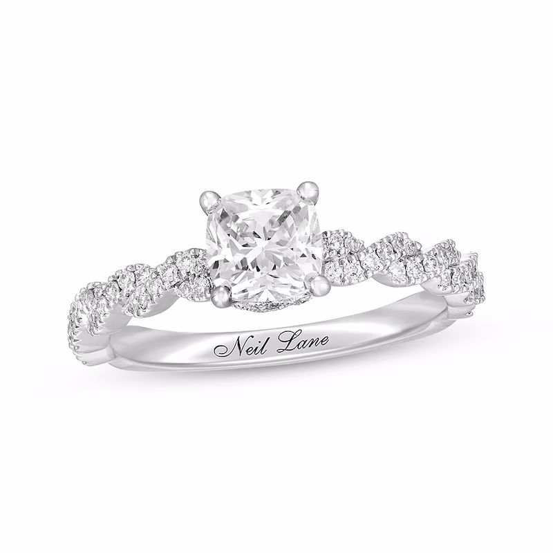 Neil Lane Premiere Diamond Engagement Ring 1-1/5 ct tw Cushion & Round-cut 14K White Gold Size 4.5