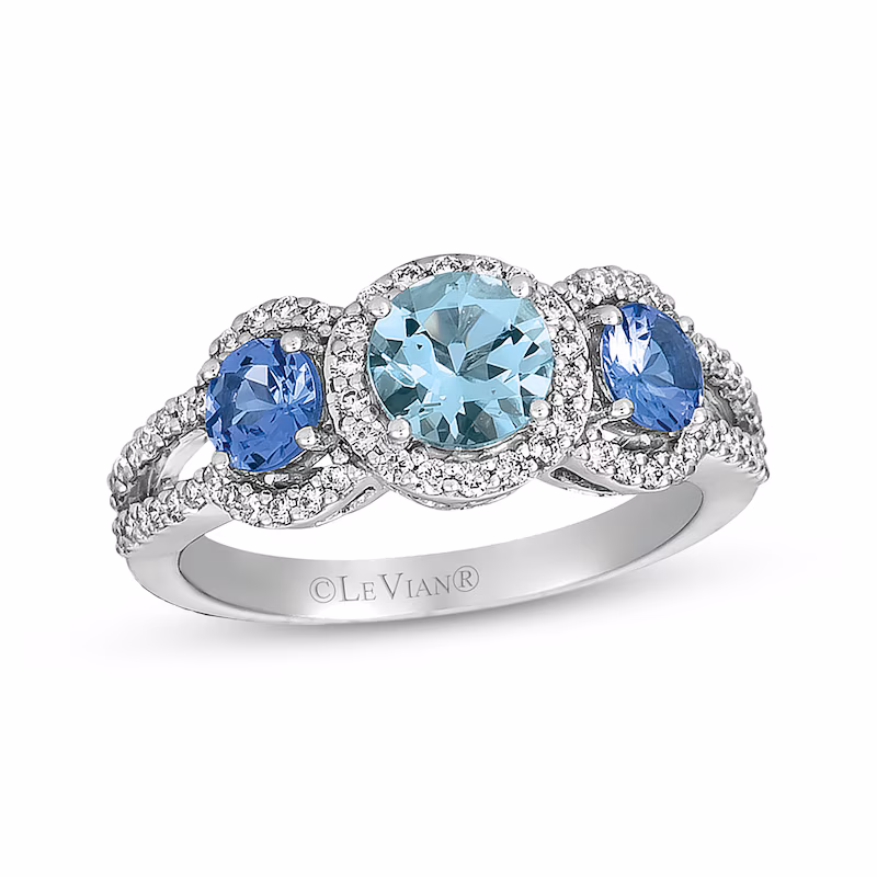 Le Vian Aquamarine & Tanzanite Ring 1/3 ct tw Diamonds 14K Vanilla Gold