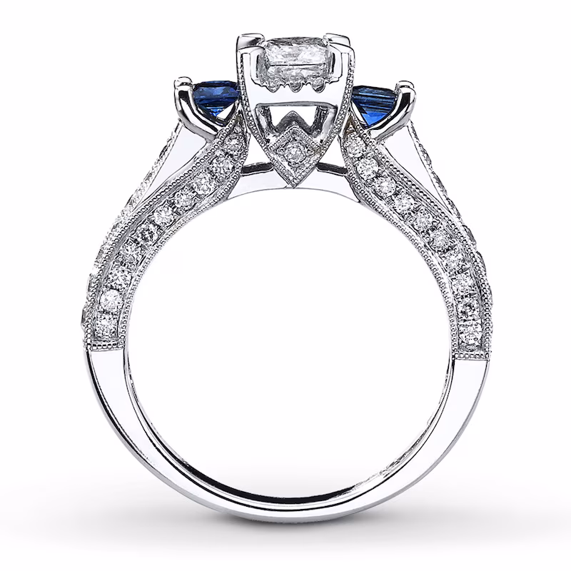 Diamond/Sapphire Ring 1 ct tw Princess & Round-cut 14K White Gold - Size 10