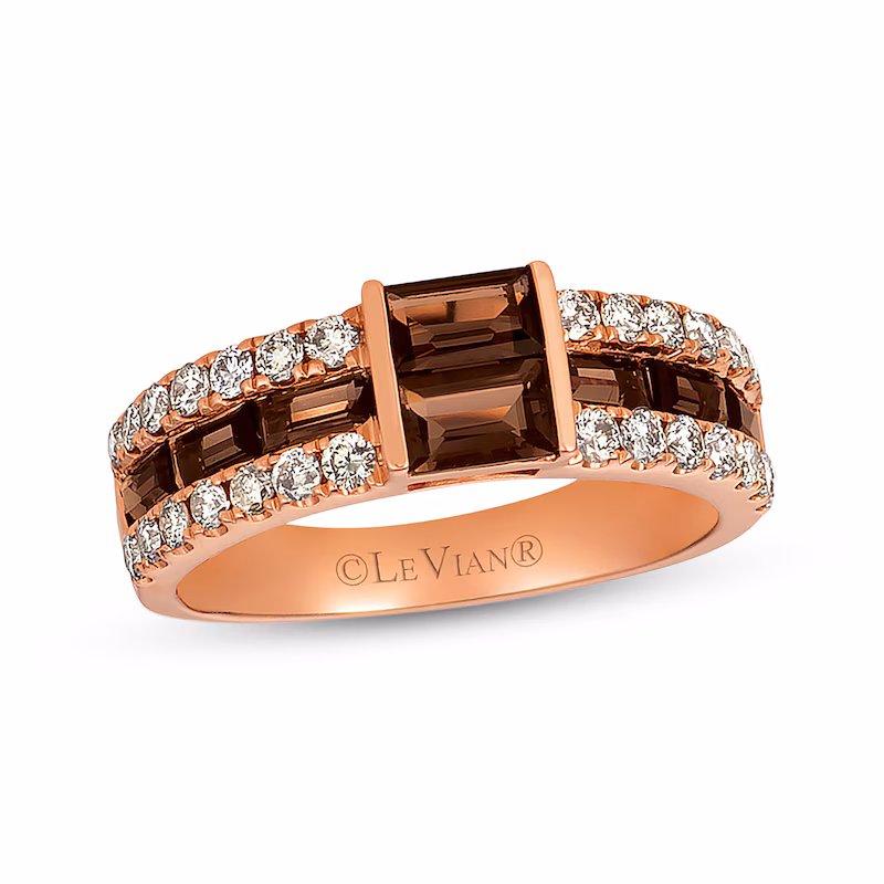Le Vian Chocolate Quartz Ring 1/2 ct tw Nude Diamonds 14K Strawberry Gold - Size 10