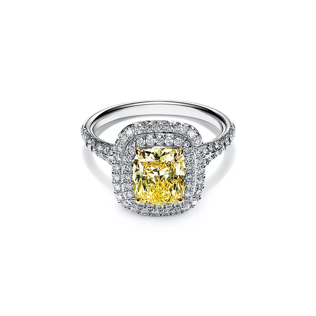 Tiffany Soleste Platinum Cushion-Cut Yellow Diamond Halo Engagement Ring