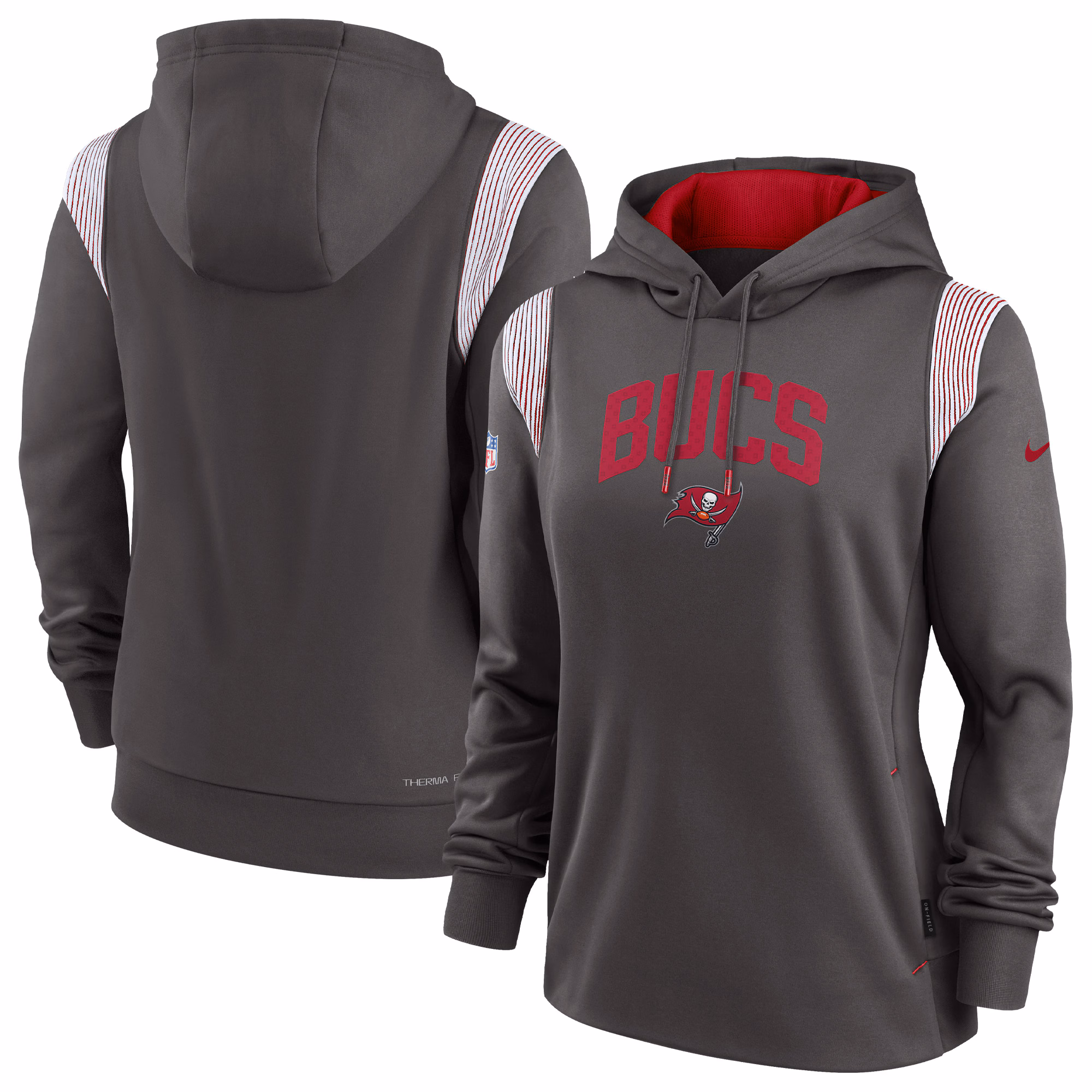 Tampa Bay Buccaneers Women's Sideline Stack Performance Pullover Hoodie - Pewter