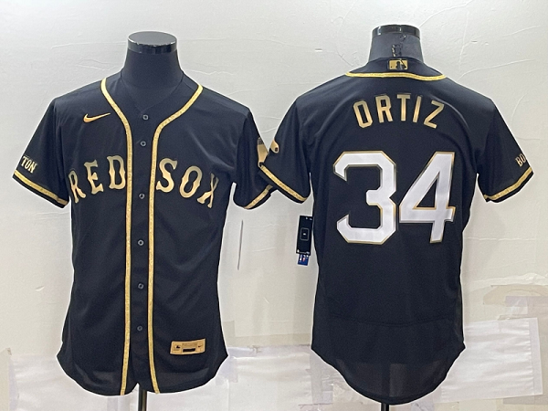 Men's Boston Red Sox #34 David Ortiz Black Golden Stitched MLB Flex Base  Jersey
