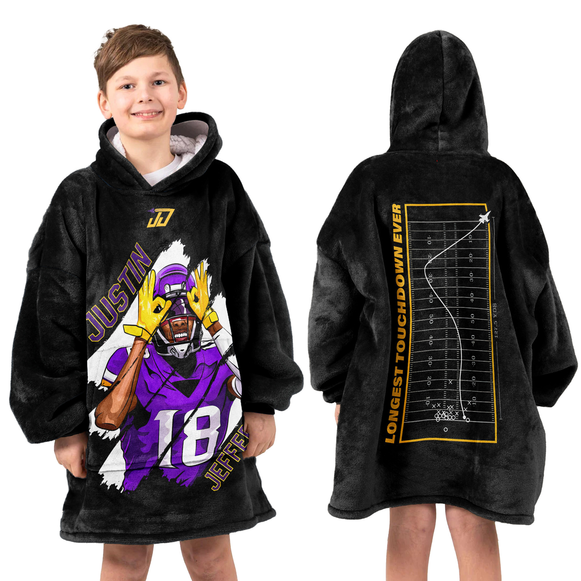 Adult JJ 18 Minnesota Football Unisex Blanket Hoodie