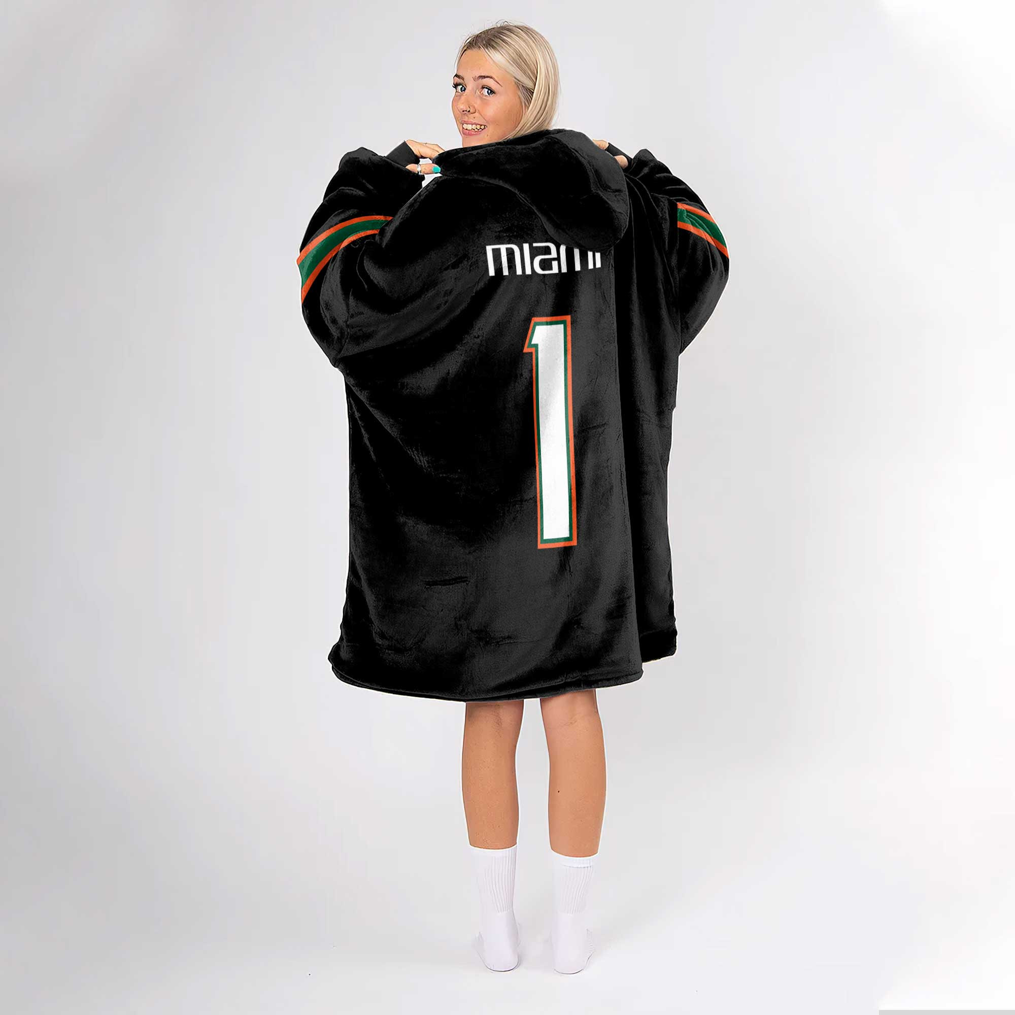 Adult #1 Miami Football Unisex Blanket Hoodie