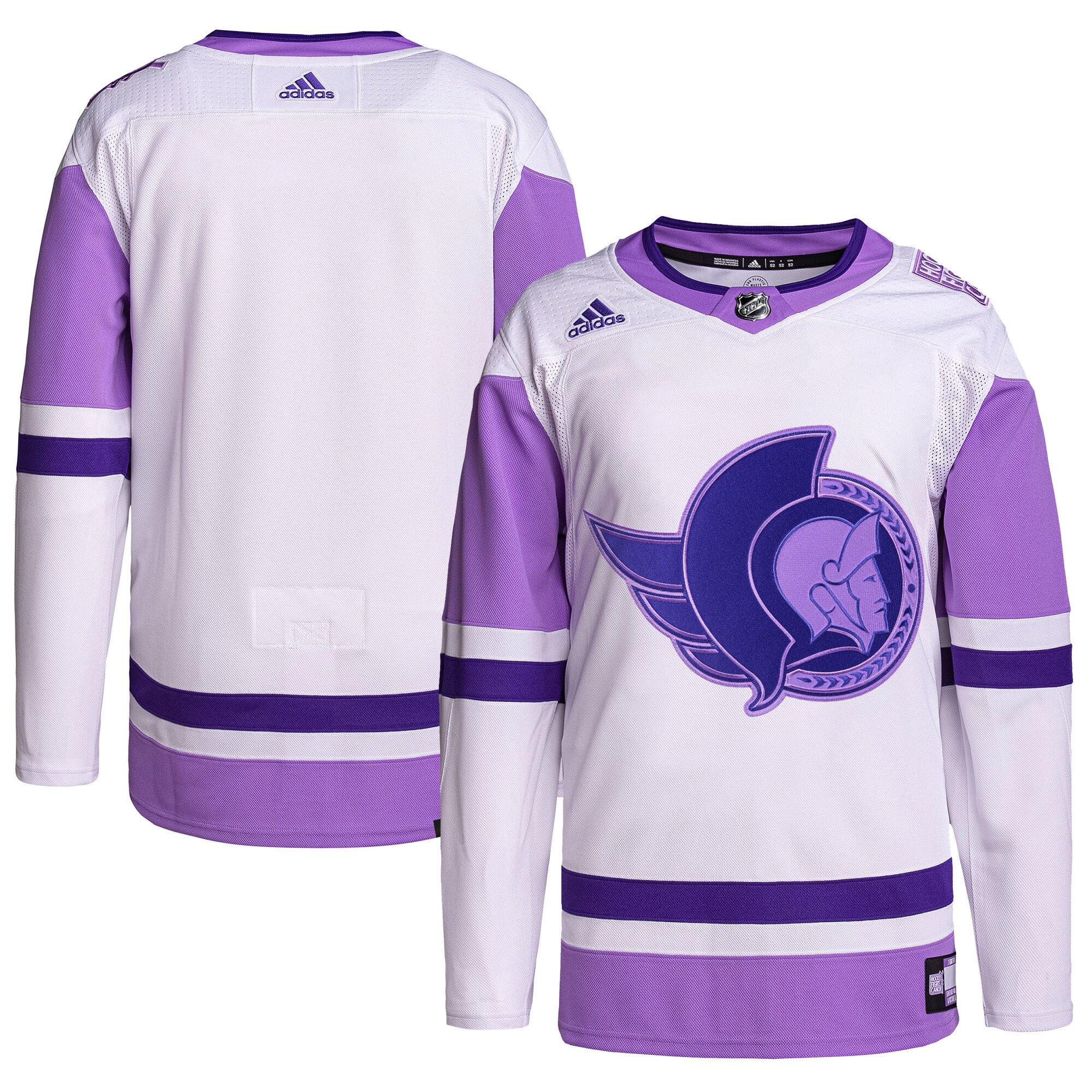 Ottawa Senators  Hockey Fights Cancer Primegreen Authentic Blank Practice Jersey - White/Purple