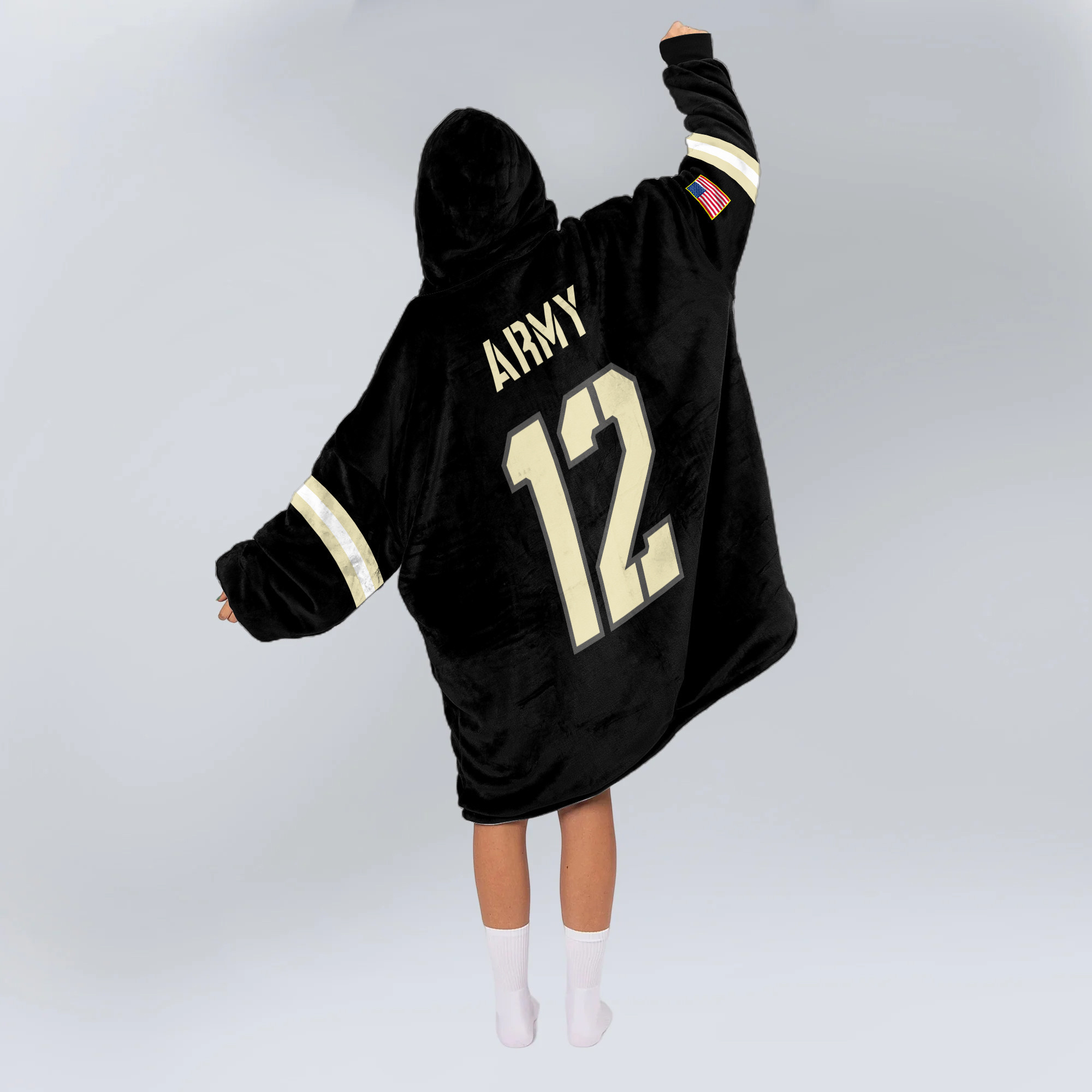 Adult #12 Army Football Unisex Blanket Hoodie