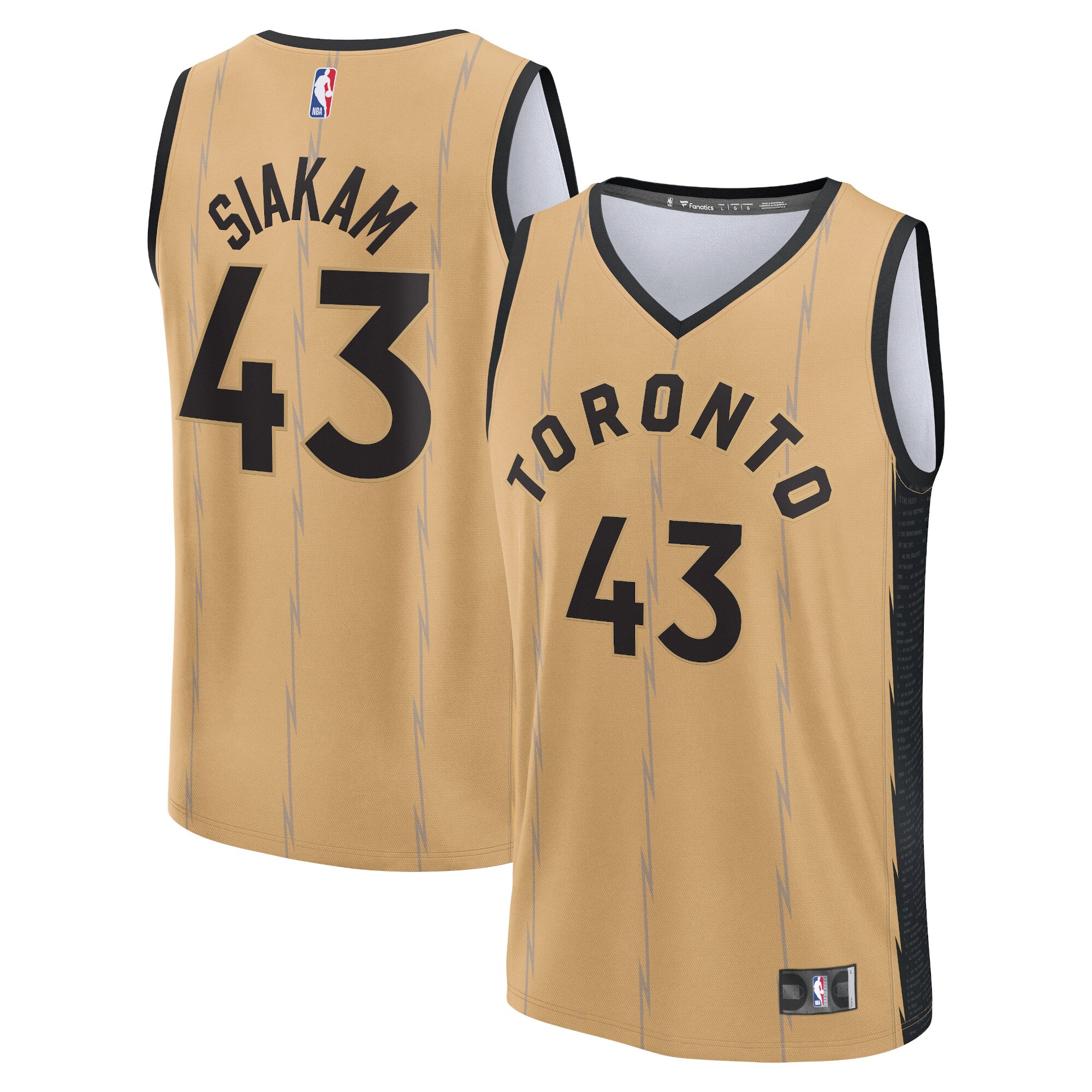 Unisex Toronto Raptors Pascal Siakam  Gold 2023/24 Fast Break Jersey - City Edition