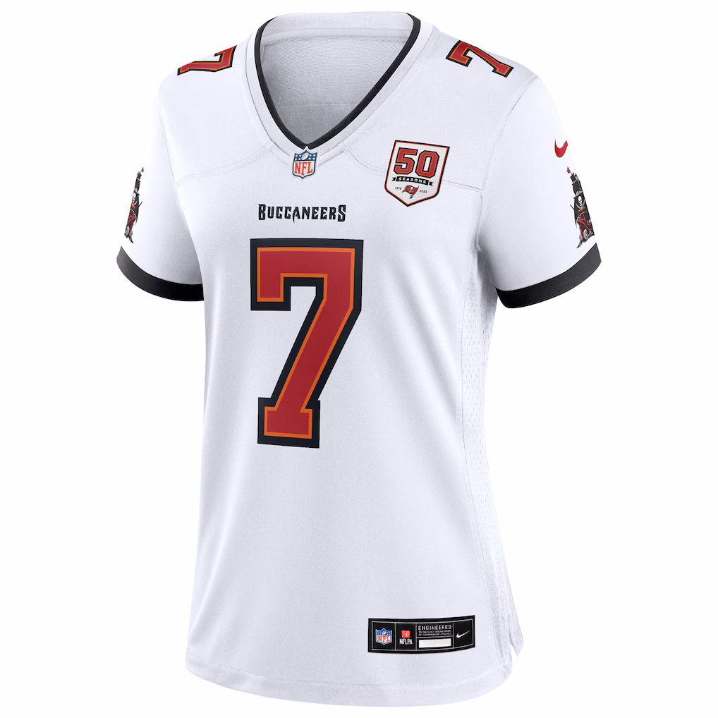 Bucky Irving #7 Tampa Bay Buccaneers Women's 50th Season White Game Jersey - White