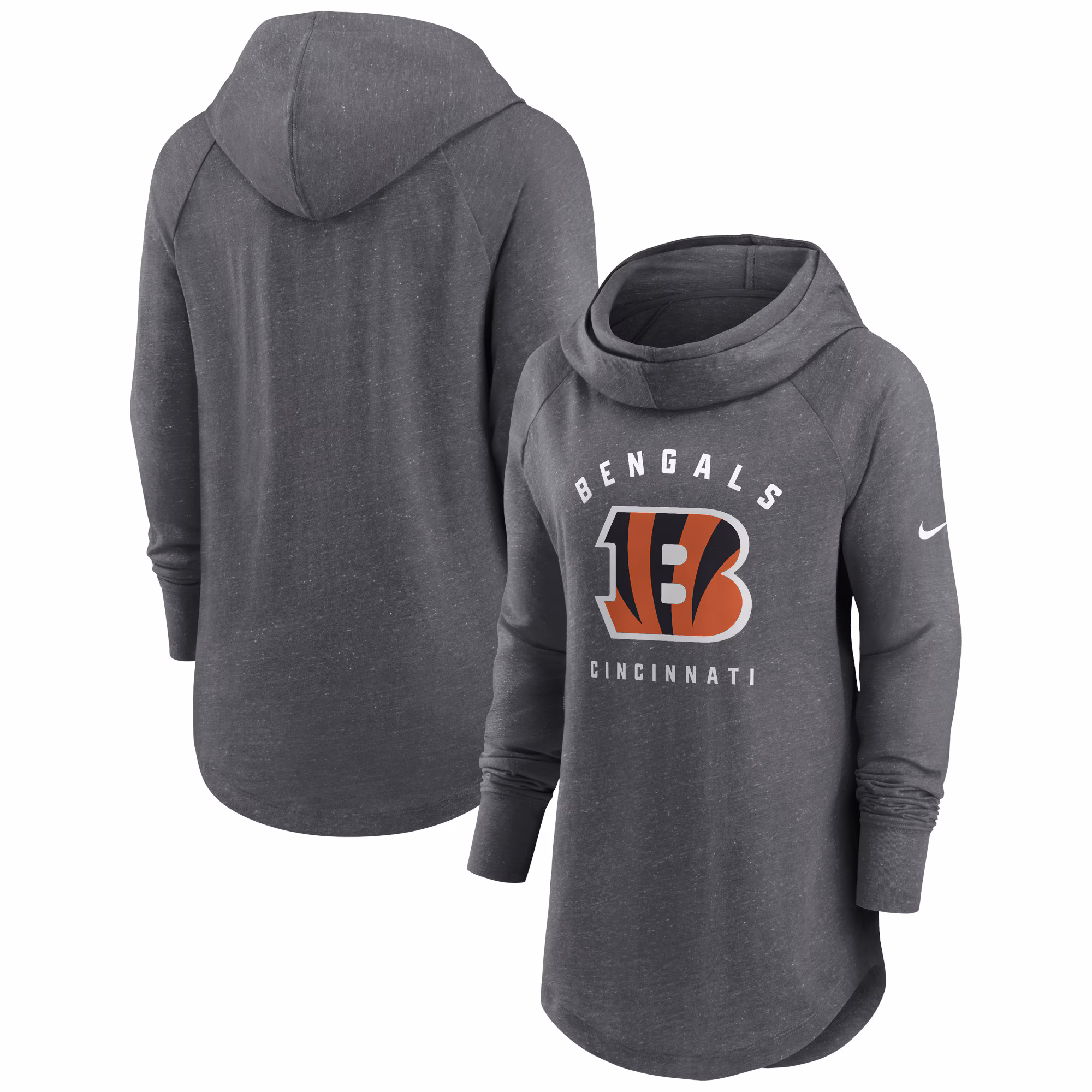 Cincinnati Bengals Women's Raglan Funnel Neck Pullover Hoodie - Heather Charcoal