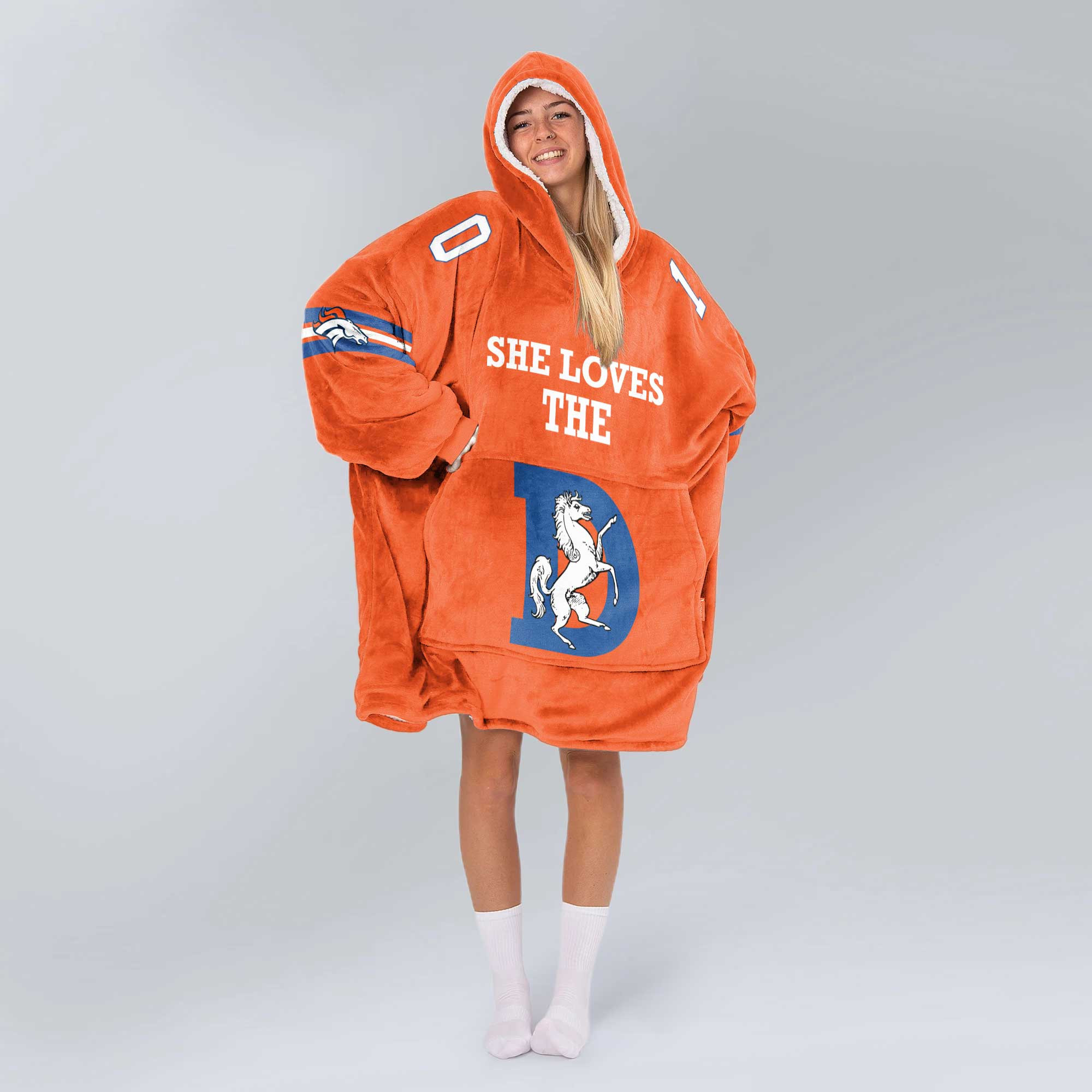 She Loves The D Denver Football Unisex Blanket Hoodie