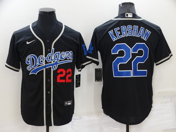 Men's  Los Angeles Dodgers #22 Clayton Kershaw Black Throwback MLB Cool Base Jersey