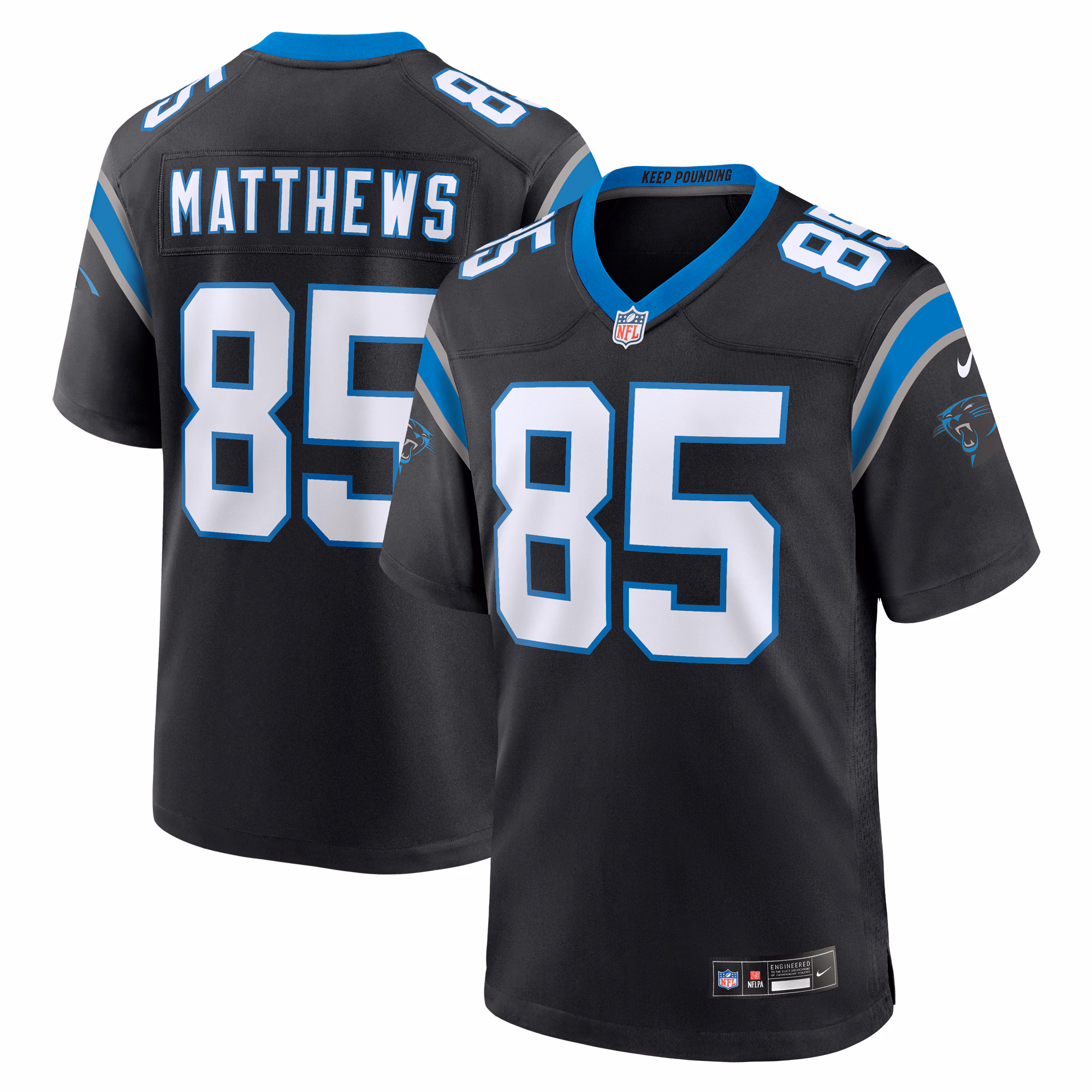 Matthews Carolina Panthers  Game Jersey -  Black