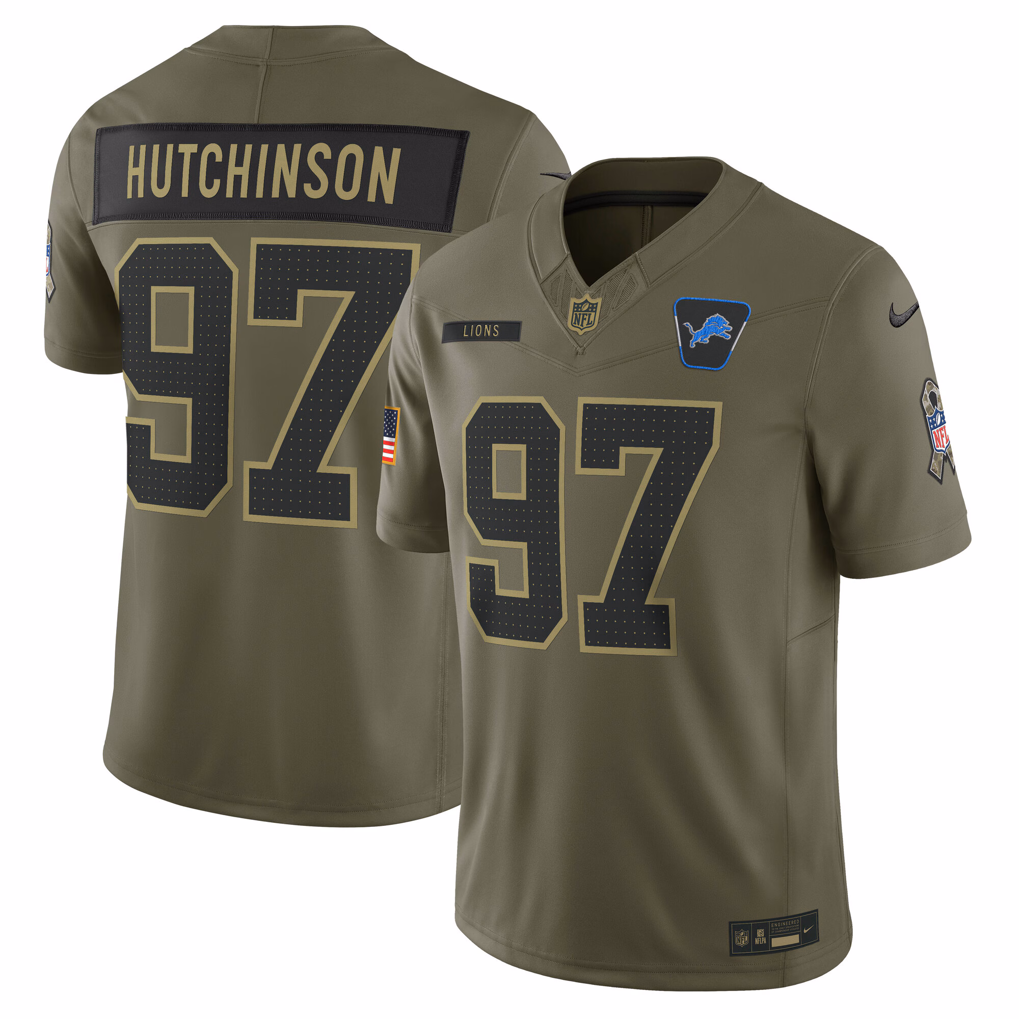 Men's Detroit Lions Aidan Hutchinson Olive 2025 Salute to Service Limited Jersey