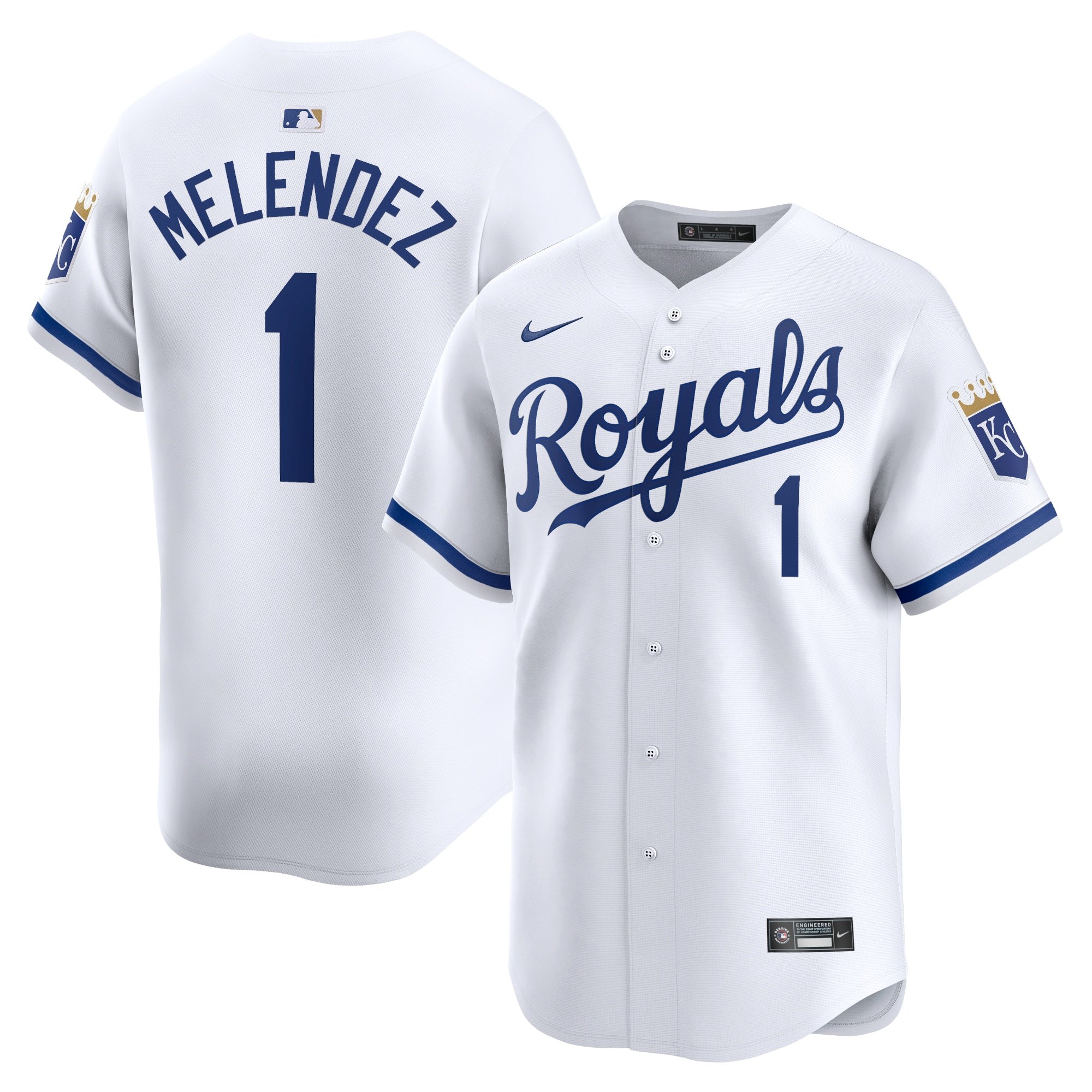 Men's Kansas City Royals #1 MJ Melendez  White Home Limited Player Jersey