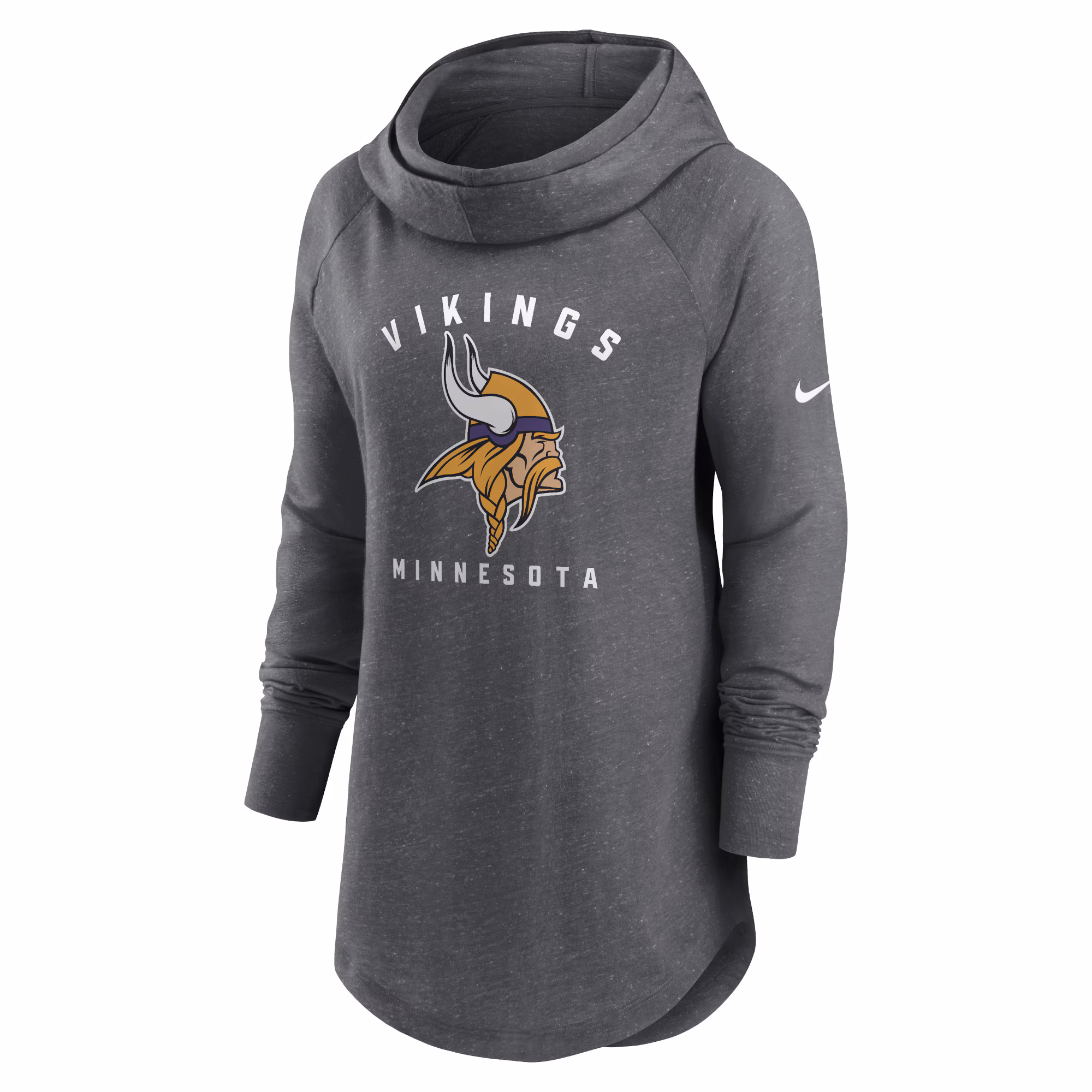 Minnesota Vikings Women's Raglan Funnel Neck Pullover Hoodie - Heather Charcoal
