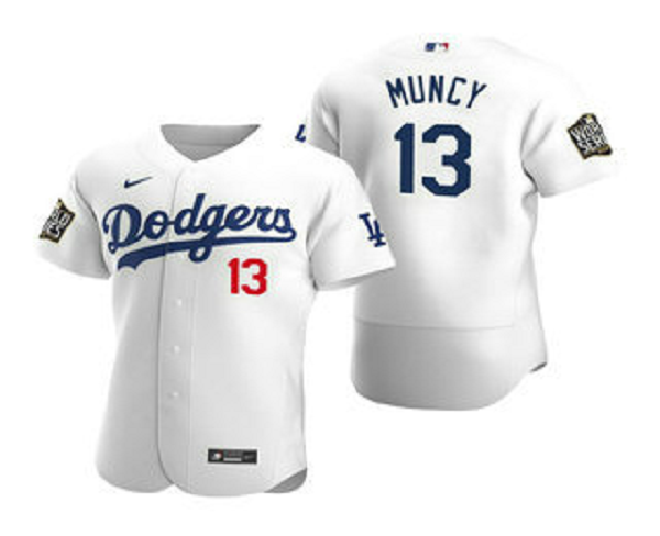 Men's Los Angeles Dodgers #13 Max Muncy White 2020 World Series Flex Base  Jersey