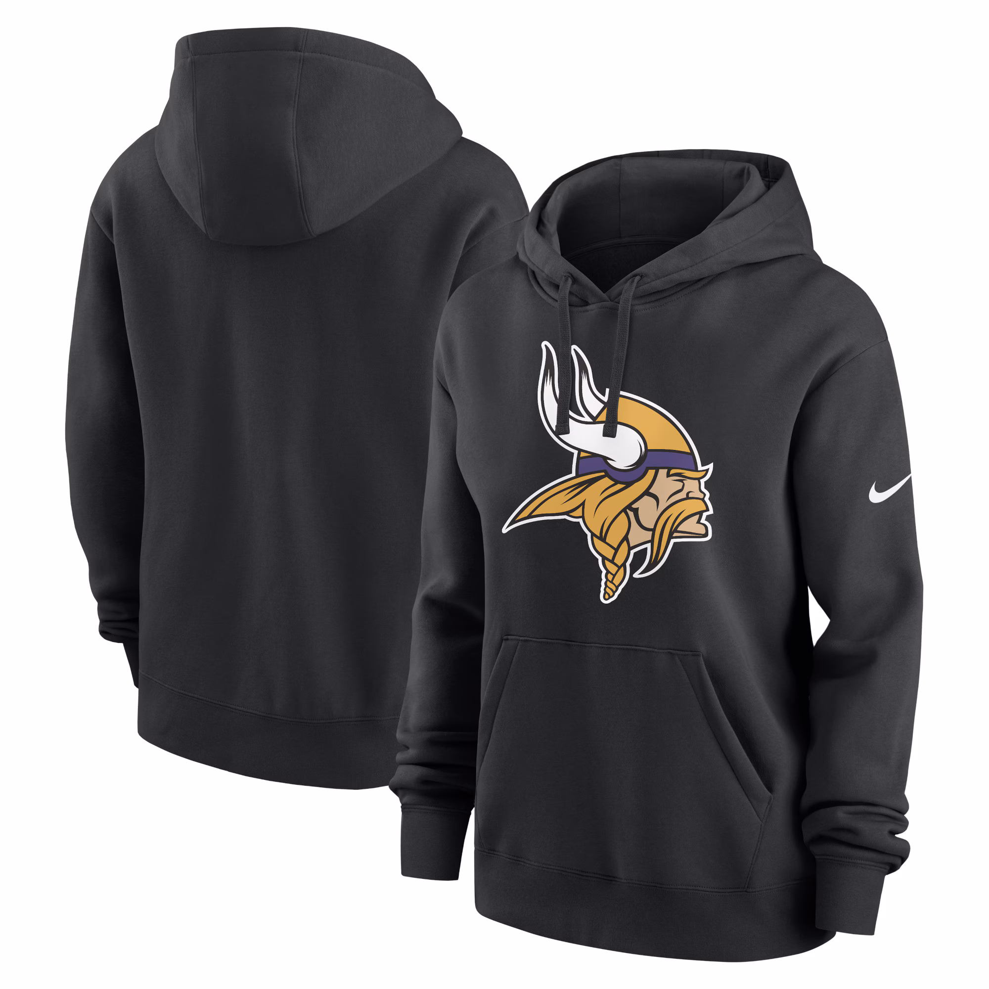 Minnesota Vikings Women's Team Logo Club Fleece Pullover Hoodie - Black
