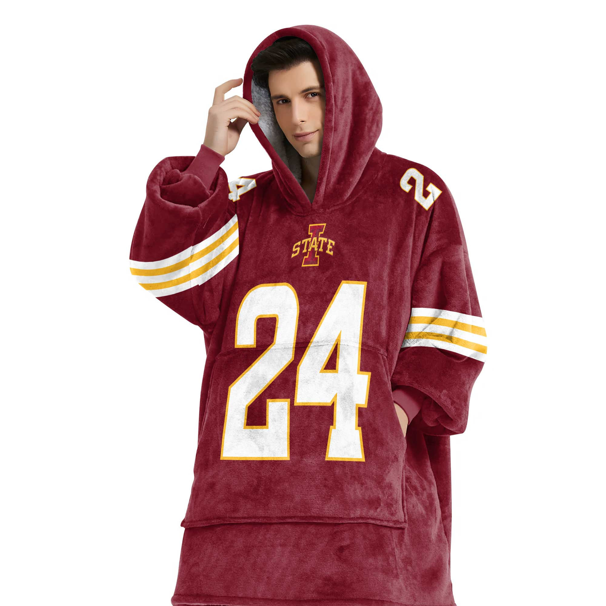 Adult #24 Iowa State Football Unisex Blanket Hoodie