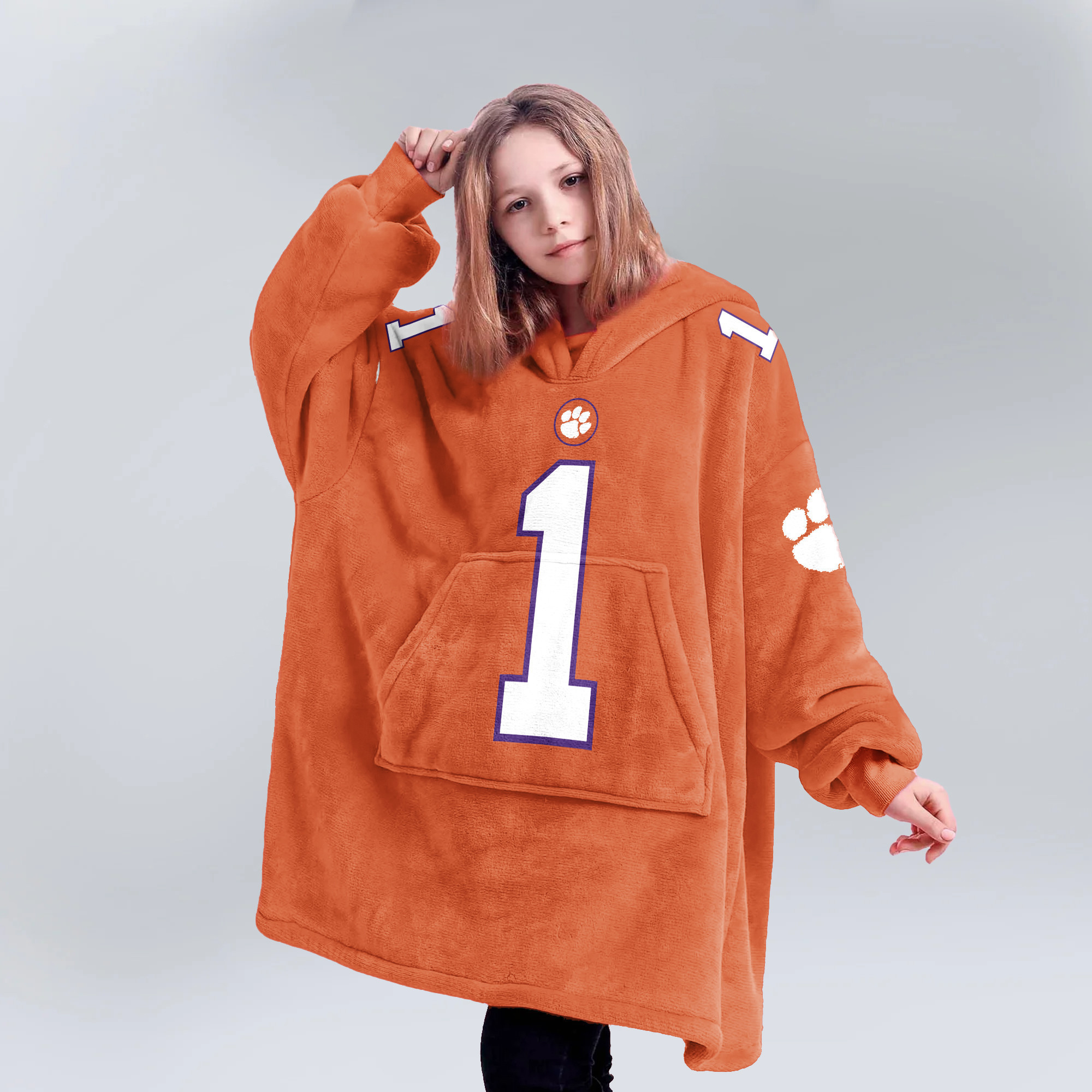 Adult #1 Clemson Football Unisex Blanket Hoodie