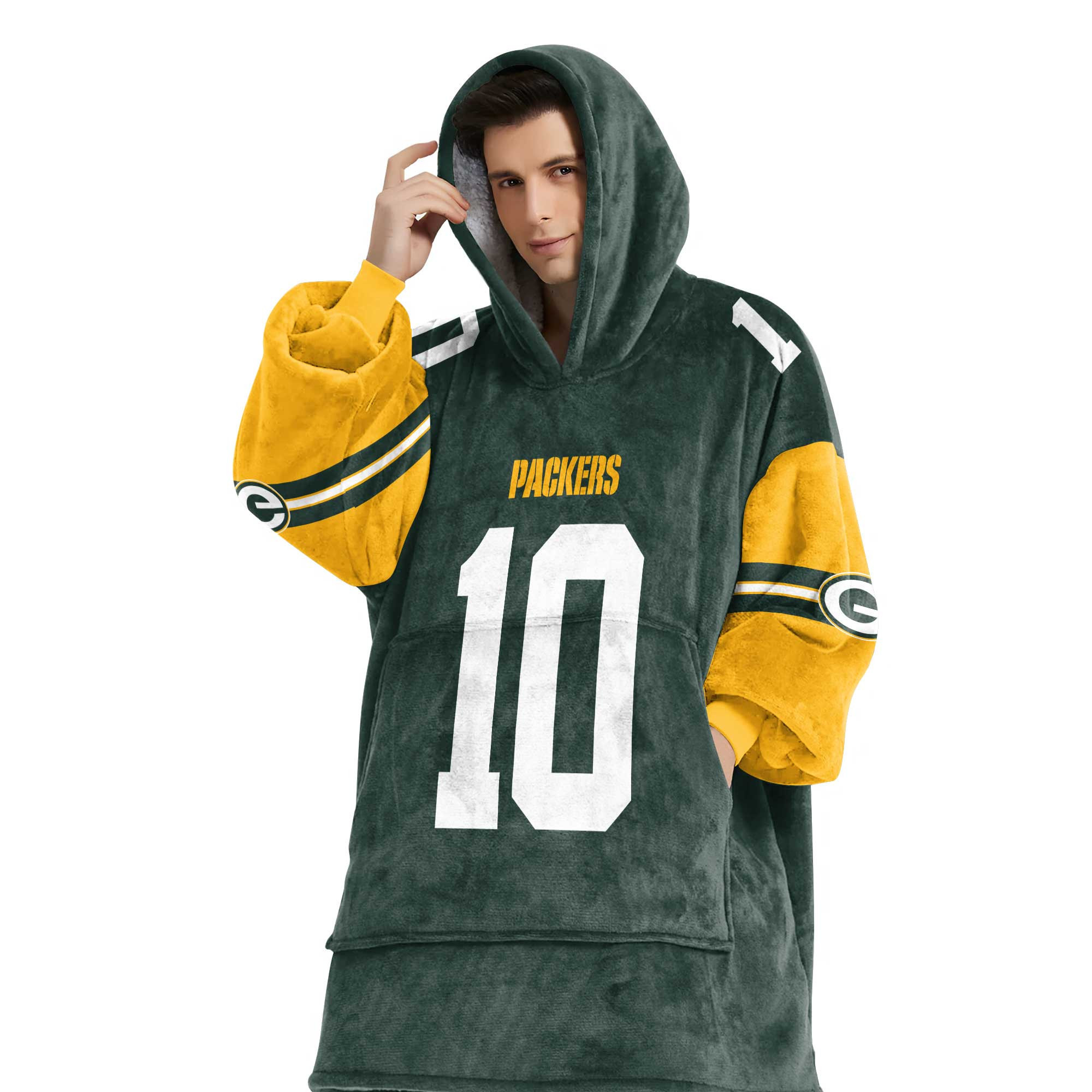Adult J.L. 10 Green Bay Football Unisex Blanket Hoodie