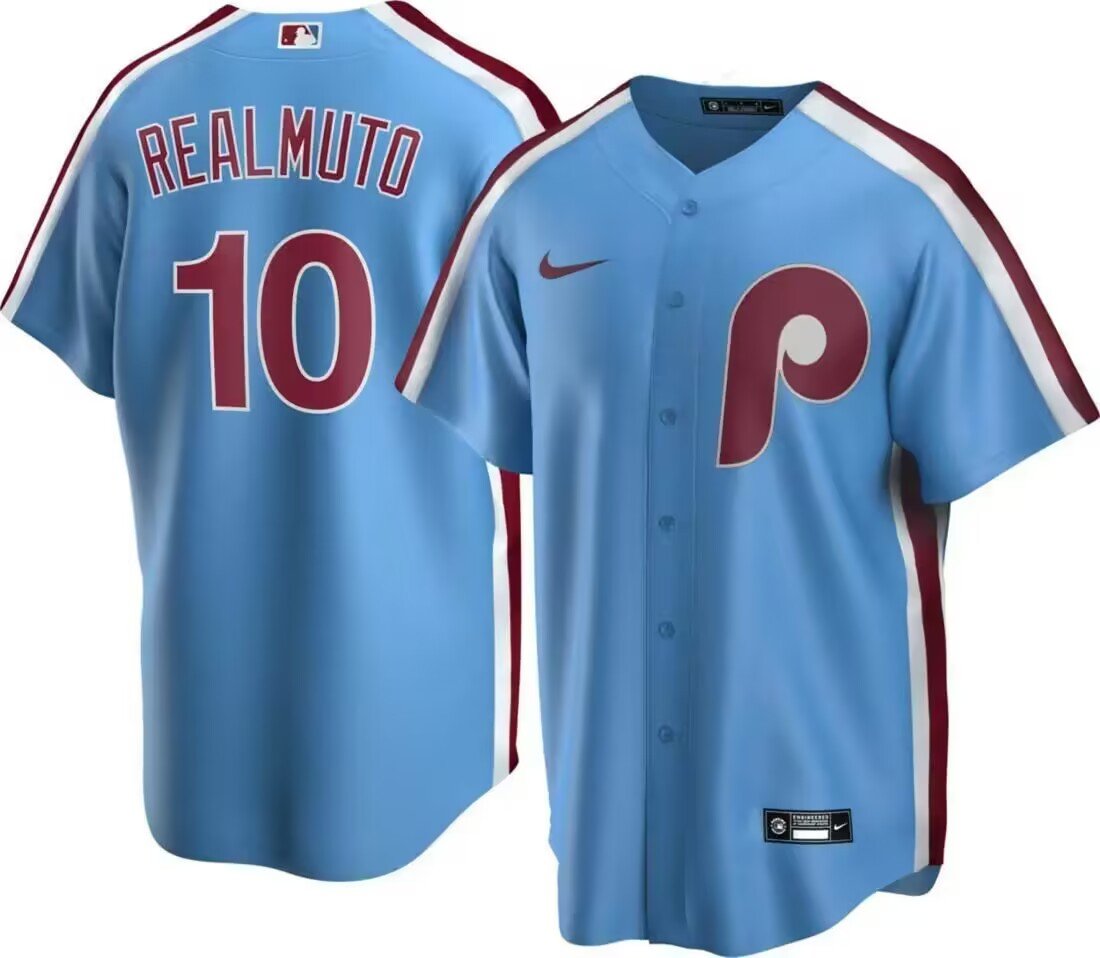Men's Philadelphia Phillies #10 JT Realmuto  Light Blue Retro Jersey