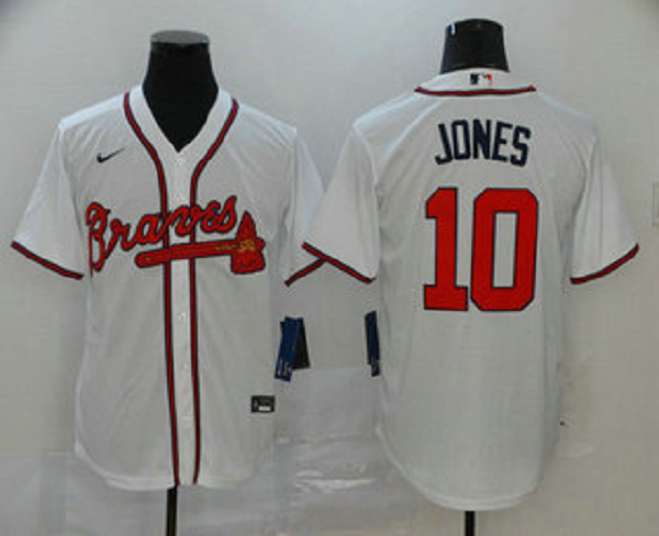 Men's Atlanta Braves #10 Chipper Jones White Stitched MLB Cool Base  Jersey