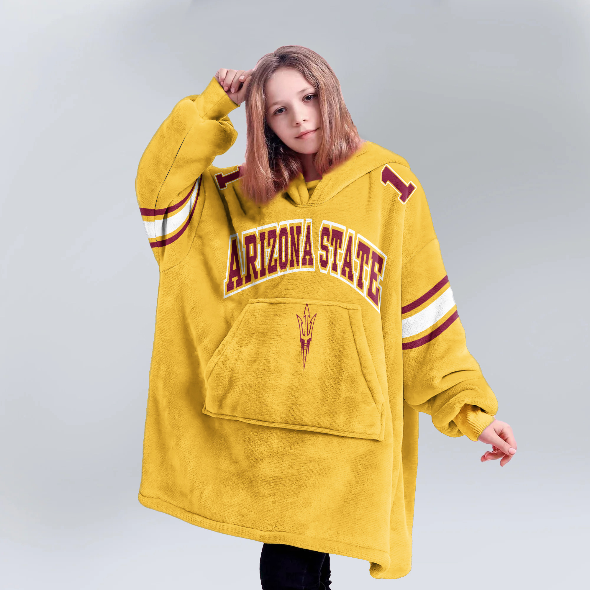 Adult #1 Arizona State Football Unisex Blanket Hoodie