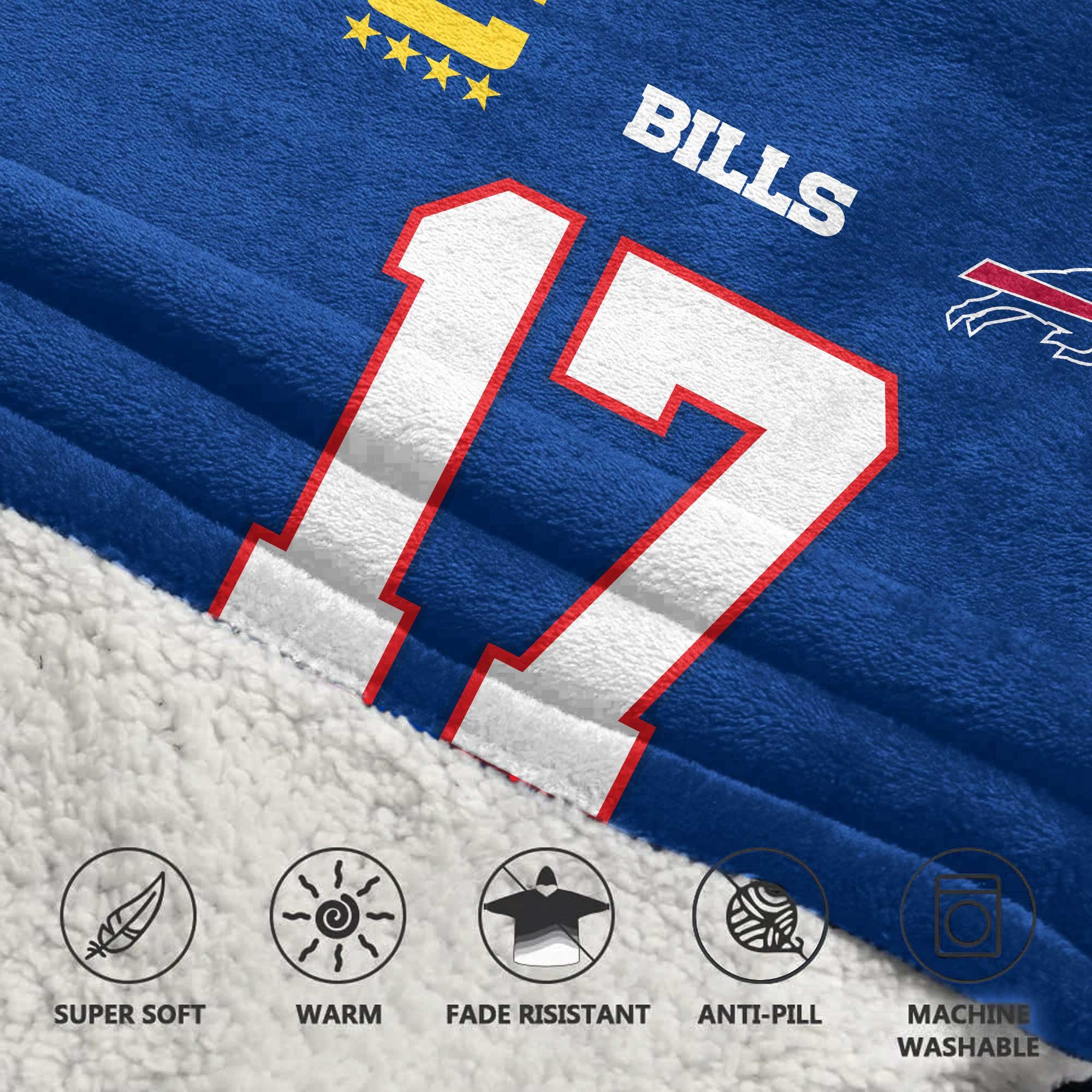 Adult 17 Buffalo Football Unisex Blanket Hoodie