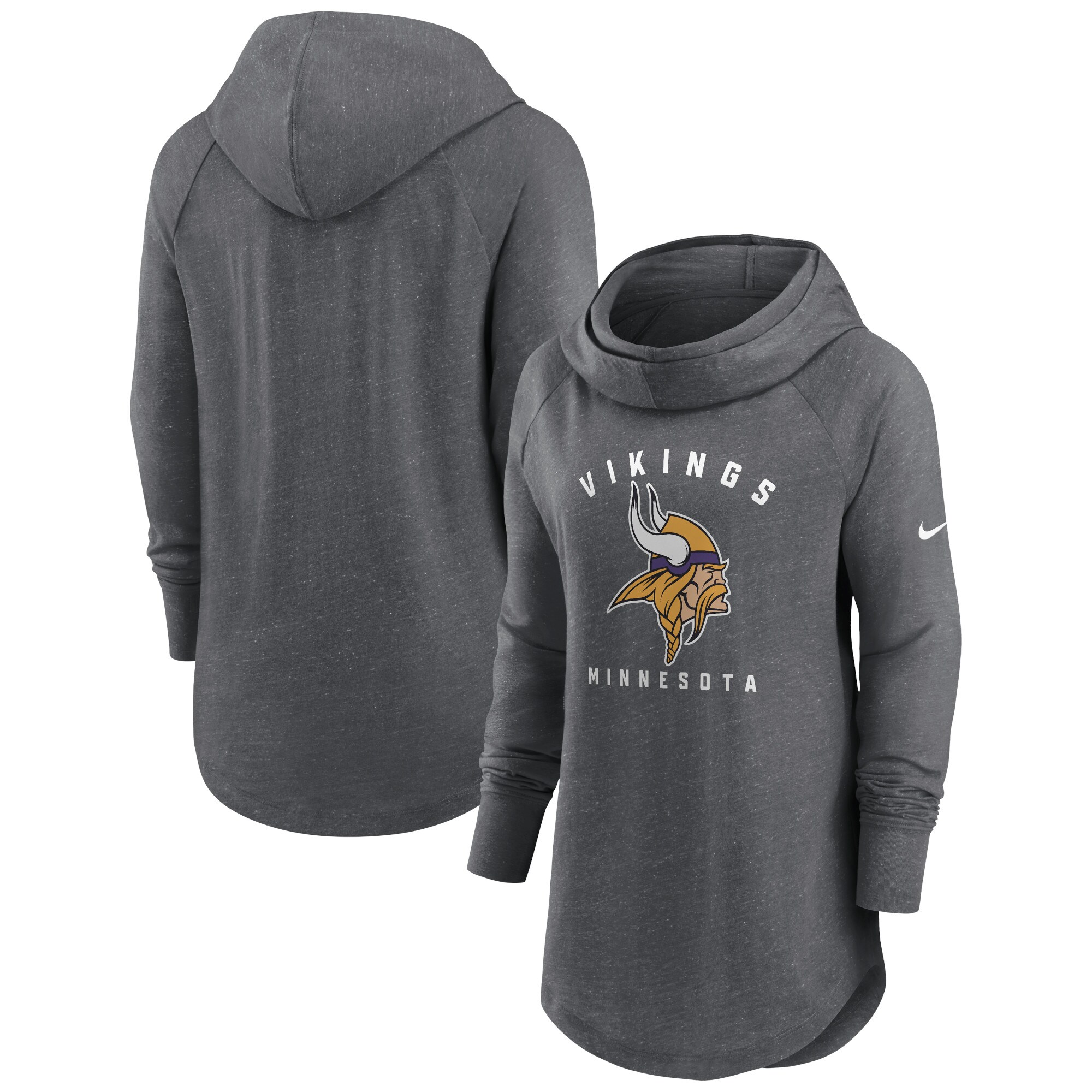 Minnesota Vikings Women's Raglan Funnel Neck Pullover Hoodie - Heather Charcoal