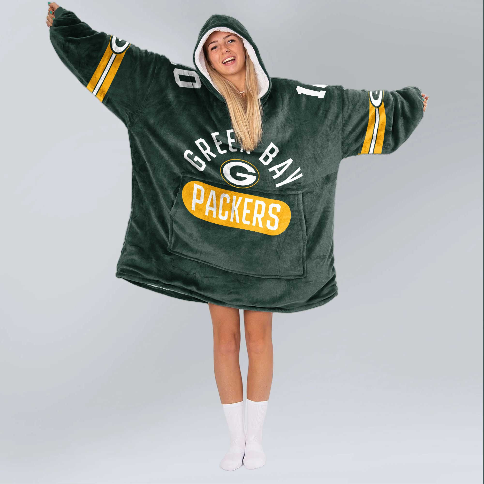 Adult 10 Green Bay Football Unisex Blanket Hoodie