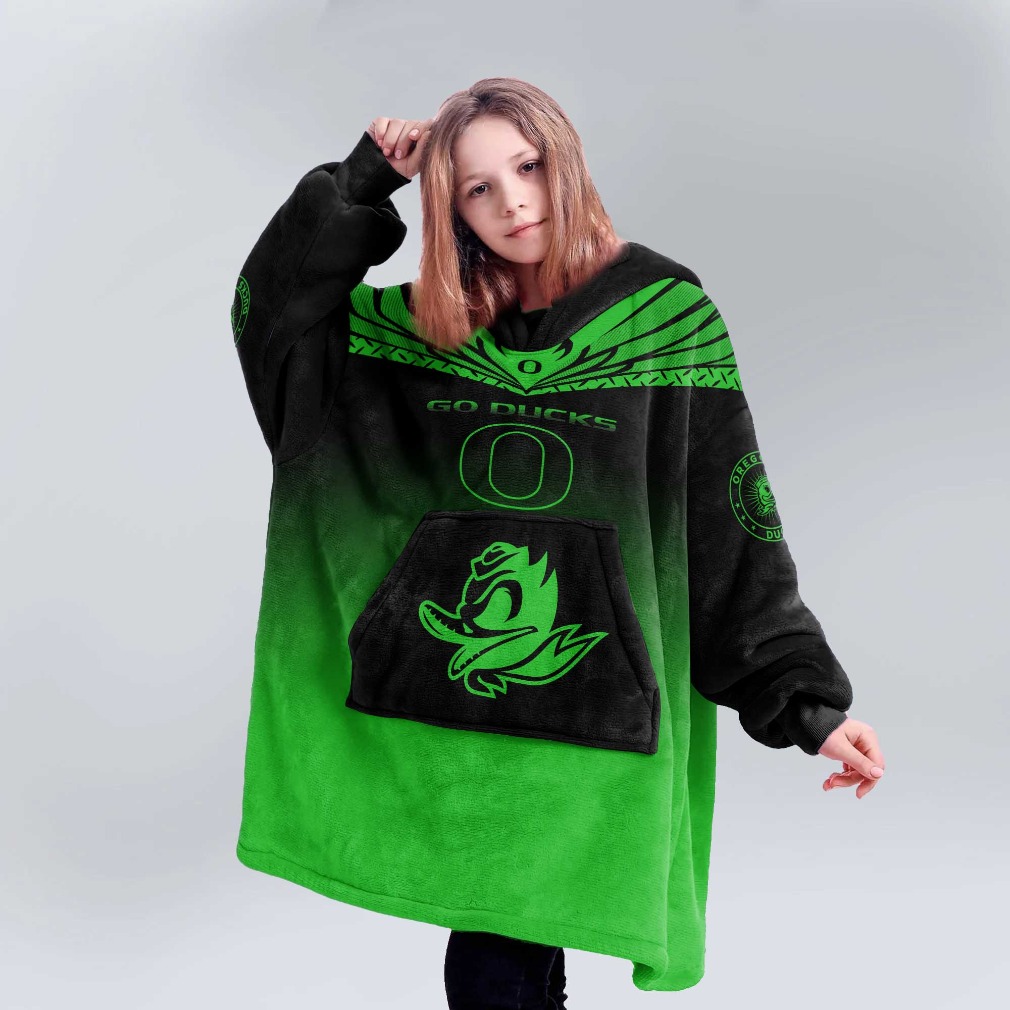 Kid Oregon Football Unisex Blanket Hoodie
