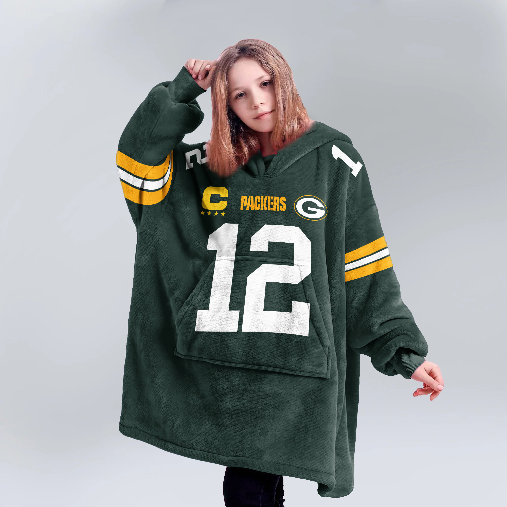 Adult Captain 12 Green Bay Football Unisex Blanket Hoodie