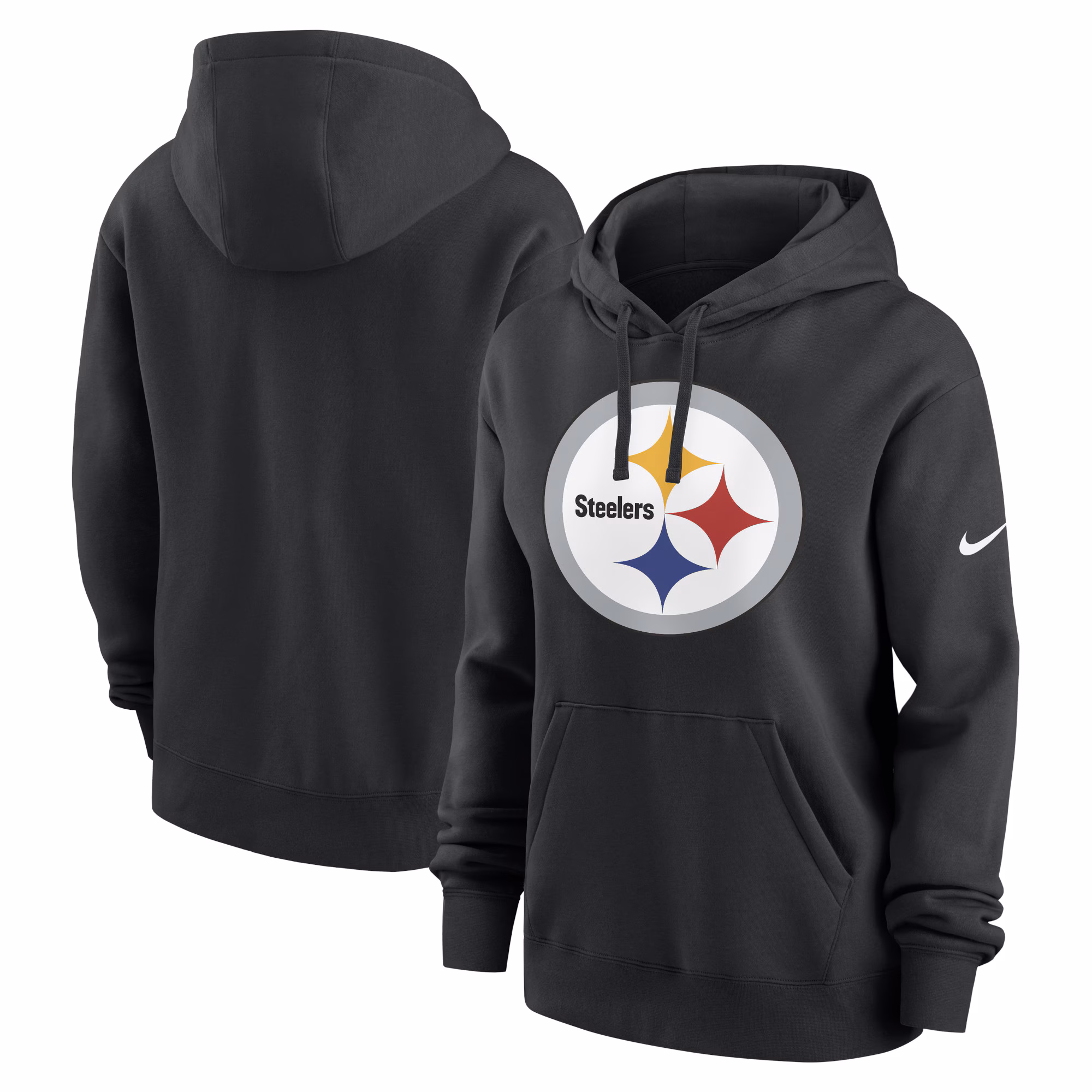Pittsburgh Steelers Women's Team Logo Club Fleece Pullover Hoodie - Black