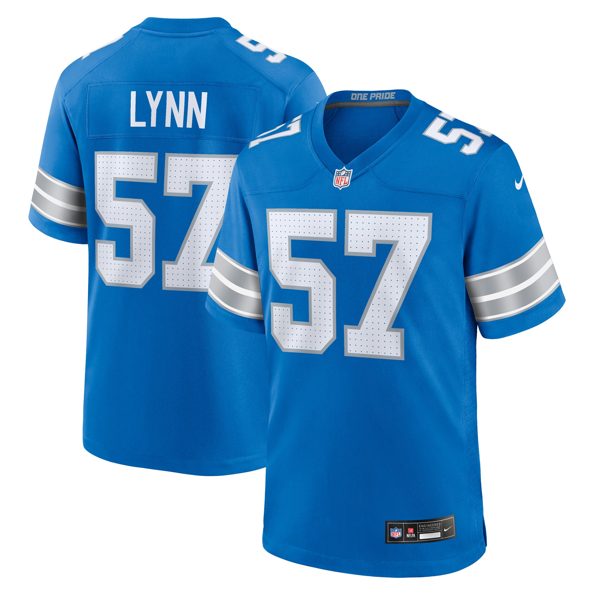 Nate Lynn Detroit Lions Game Jersey -  Blue