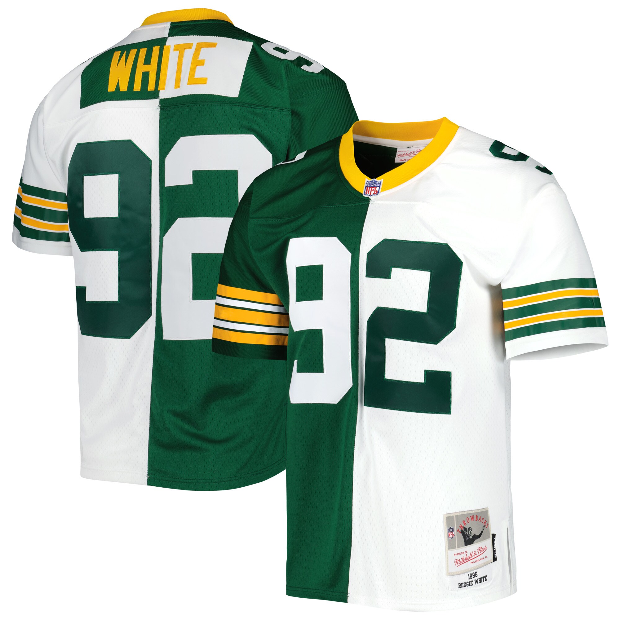 Reggie White Green Bay Packers  1996 Split Legacy Replica Jersey - Green/White