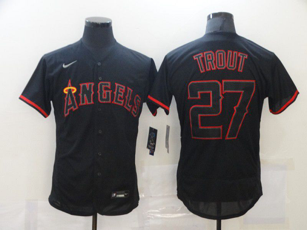 Men's Los Angeles Angels of Anaheim #27 Mike Trout Lights Out Black Fashion Flexbase  Jersey