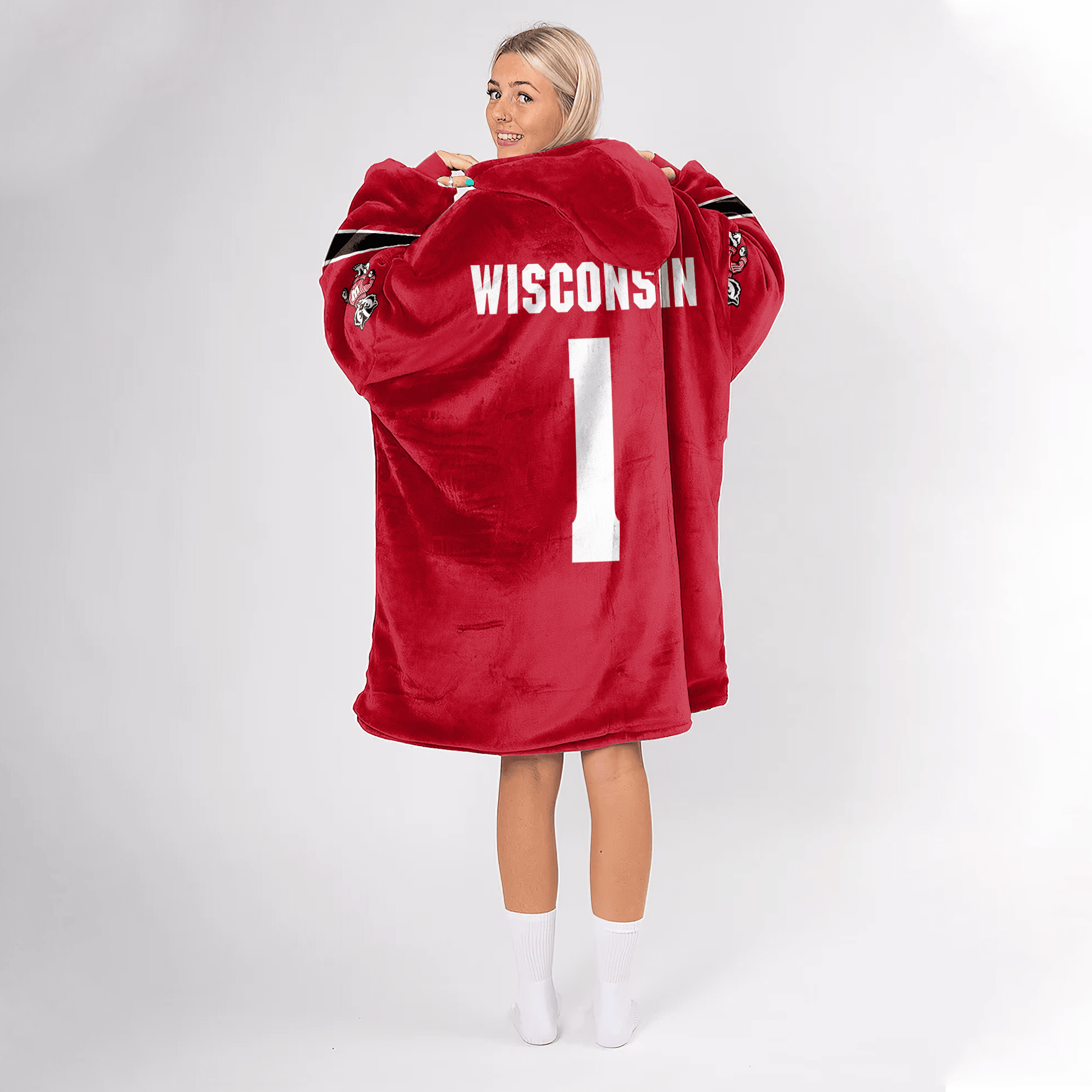 Adult #1 Wisconsin Football Unisex Blanket Hoodie