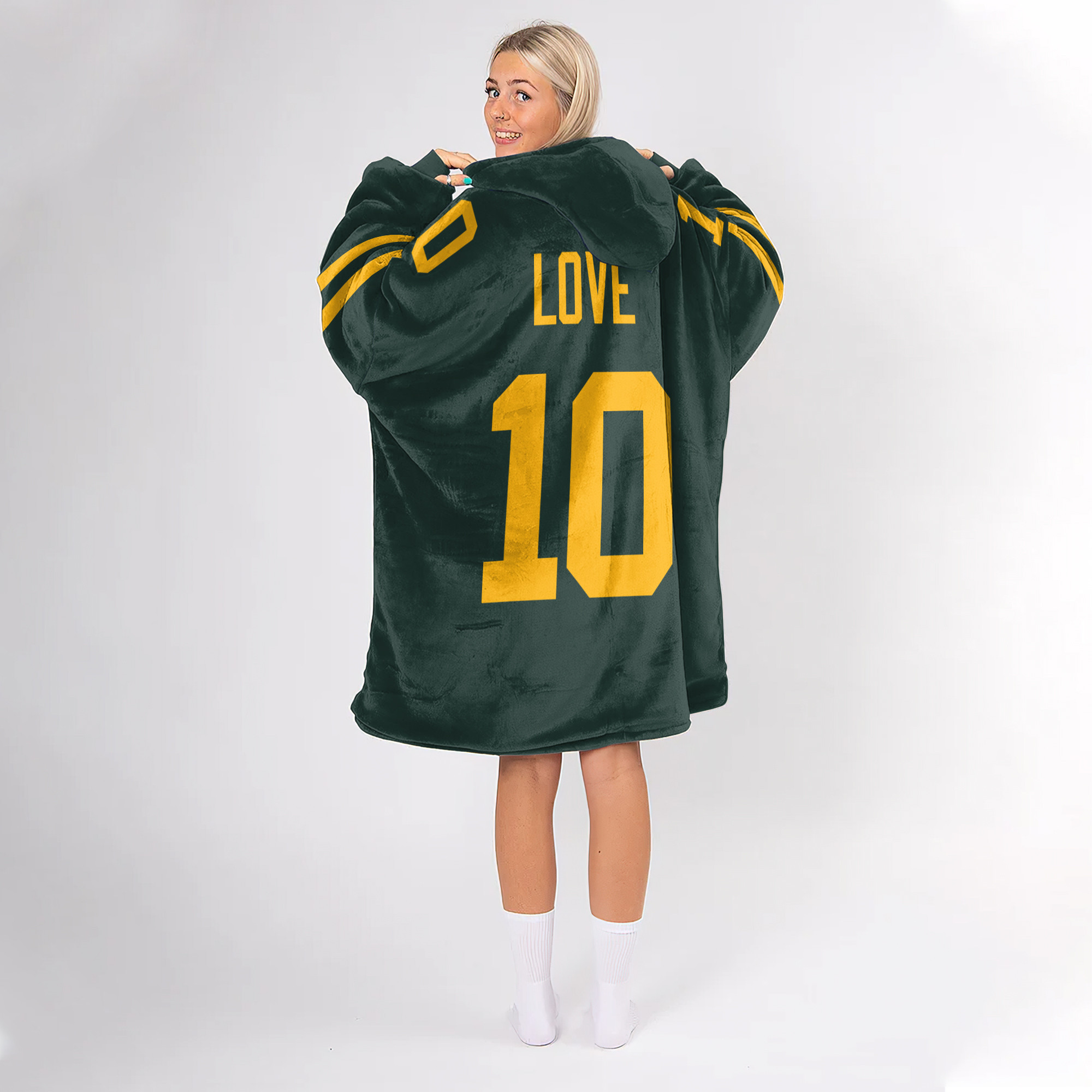 Adult J.L. 10 Green Bay Football Unisex Blanket Hoodie